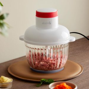 Deerma JR10W Multifunctional Meat Grinder, Electric Food Chopper 2L Capacity, Glass Meat Mincer with Powerful Motor, Dual Speed Adjustable Control, Four Leaf Whirlwind Sharp Blade