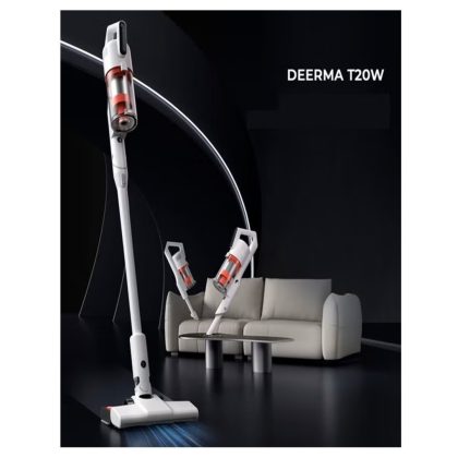Deerma Cordless Vacuum Cleaner, Rechargable, Long battery Life, 35 Minutes Operation, 18kPa Strong Suction Power, 9-Cone Deerma Cyclonic Efficient Filtration, Lightweight and Easy to Use 180 W T20W WHITE