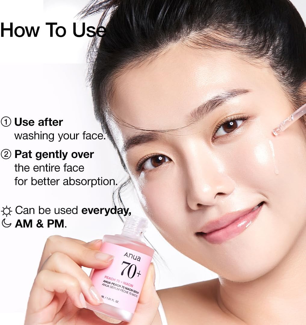ANUA Peach 70 Niacinamide Serum, Lightweight Hydration for Dry Skin, Vitamin B12, Hyaluronic Acid, Glass Skin, Dewy Finish, Natural Pink Color, Korean Skin Care, 30ml1.01 fl.oz - Image 4