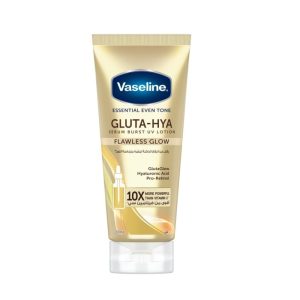 Vaseline Essential Even Tone Body Lotion with moisturizing petroleum jelly, Flawless Glow, Gluta-Hya Serum Burst UV, 10X More Powerful than Vitamin C, 200ml