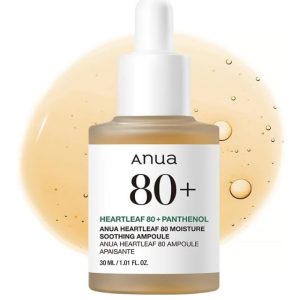 ANUA Heartleaf 80 Soothing Ampoule, Hydration Facial Serum for Glass Skin, Panthenol, Hyaluronic Acid, Non-Greasy, Gentle Formula, Lightweight Essence, Vegan, Korean Skin Care, 30ml1.01 fl.oz