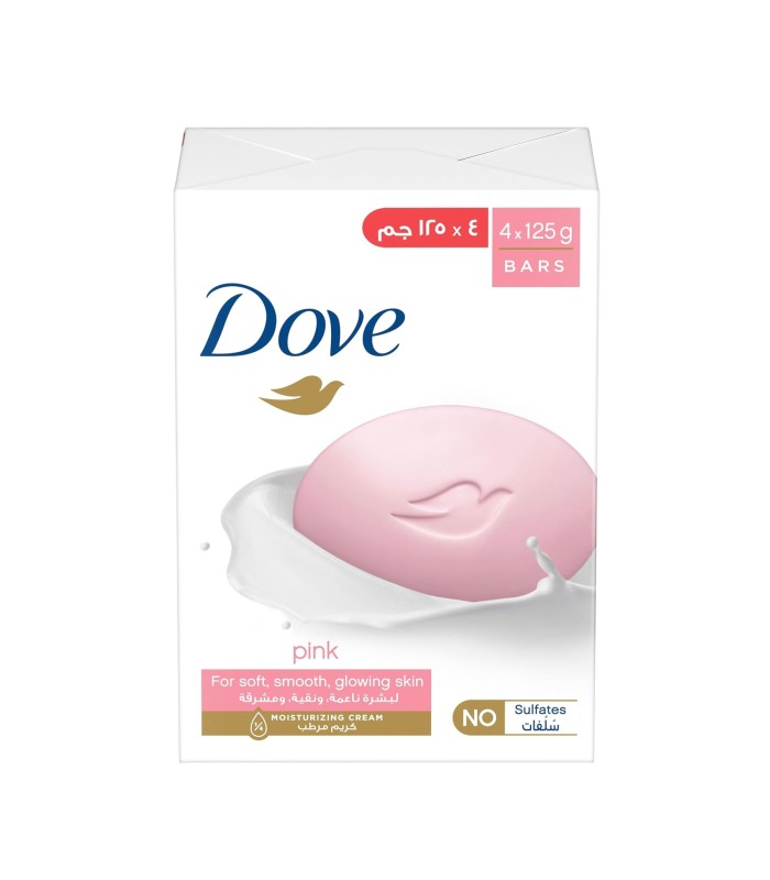 DOVE Beauty Cream Soap Bar, for all skin types, Pink, bar with ¼ moisturizing cream, 125g, Pack of 4