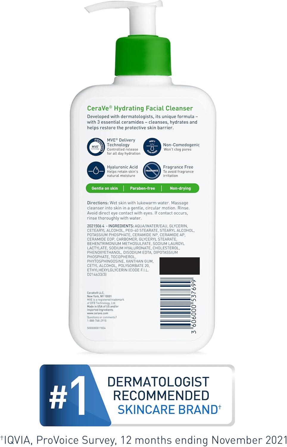 CeraVe Hydrating Facial Cleanser Moisturizing Non-Foaming Face Wash with Hyaluronic Acid, Ceramides and Glycerin Fragrance Free Paraben Free 16 Fluid Ounce - Image 2