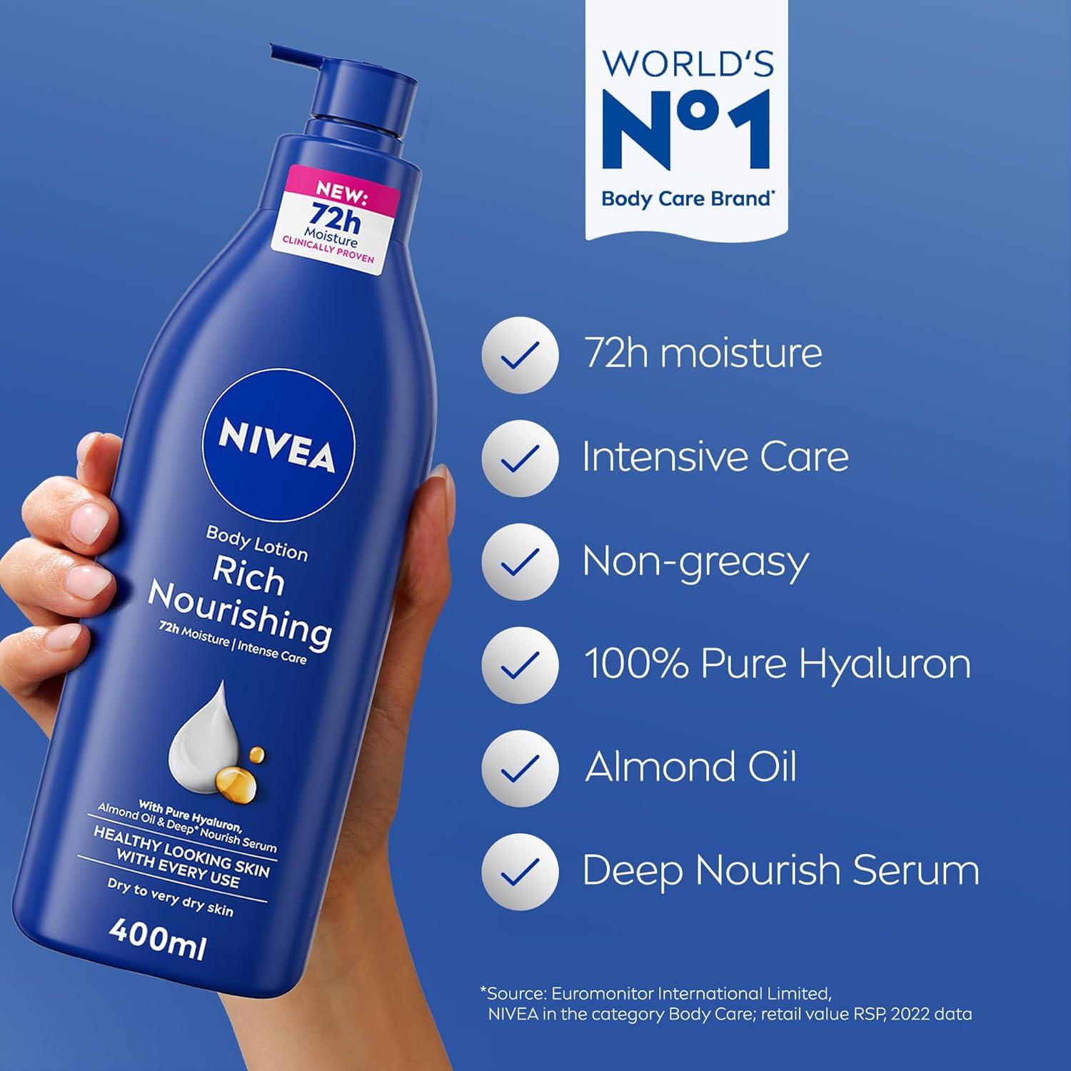 NIVEA Body Lotion for Dry to Very Dry Skin, Rich Nourishing, 5in1 Complete Care, 72H Intense Moisture, 400ml - Image 7