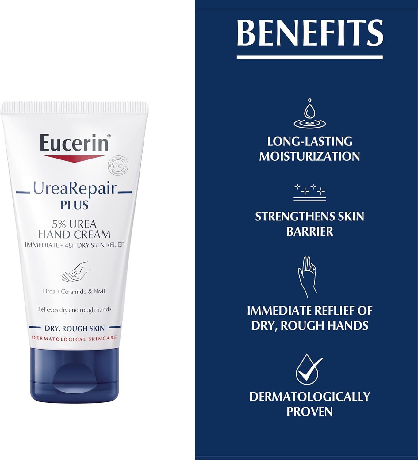 Eucerin UreaRepair Plus 5% Urea Hand Cream with Ceramides, Daily Moisture, Suitable for Mature & Diabetic, Instant 48-Hour Relief for Dry & Rough Skin, 75ml - Image 5