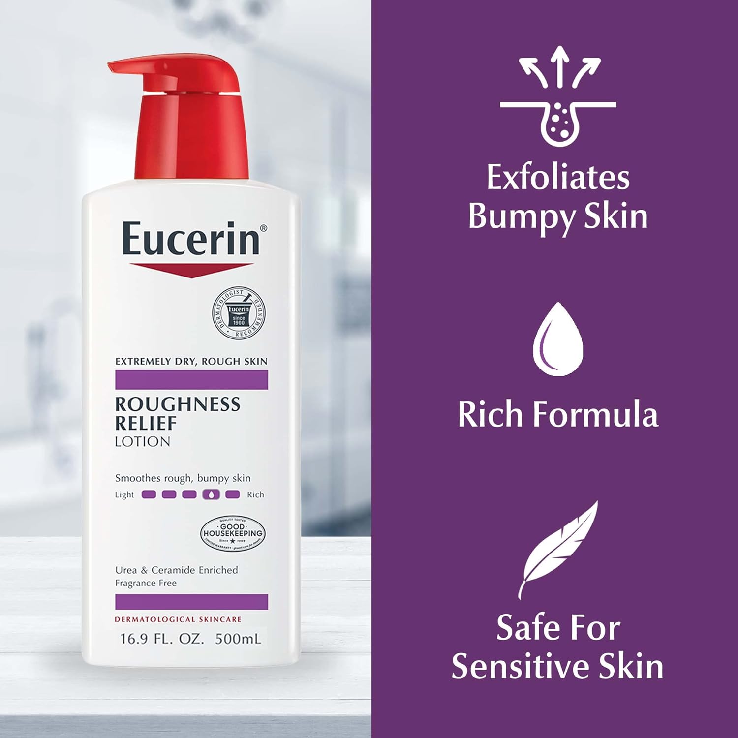 Eucerin Roughness Relief Lotion - Full Body for Extremely Dry, Rough Skin 16.9 fl. oz. Pump Bottle - Image 2