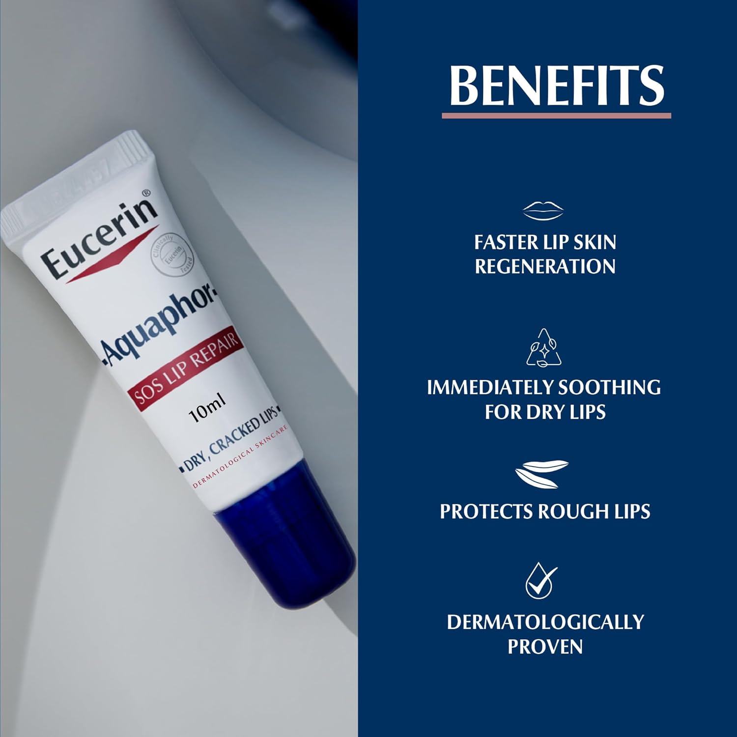 Eucerin Aquaphor SOS Lip Repair Lip Balm, Immediate 60-Seconds Lip Care and Relief, Moisturizing Effect for Dry and Cracked Lips, 10ml - Image 6