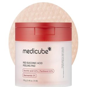 Medicube Red Succinic Acid Panthenol Facial Peeling Pads - Exfoliating Toner Pads for Breakout-Prone Skin with Niacinamide, AHA, BHA, and Soothing Panthenol - Non-Comedogenic